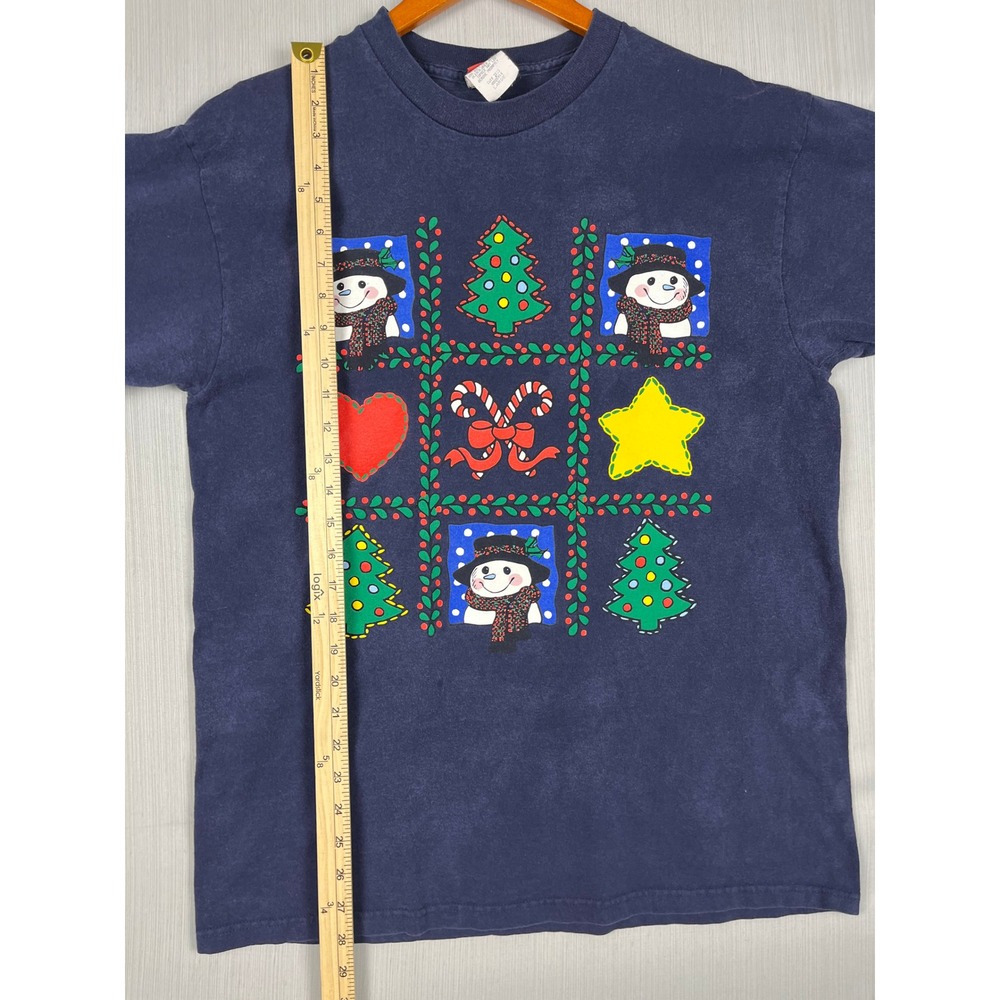 Snowden VTG 90s Christmas Graphic T-Shirt Womens Large Navy Blue Snowman READ - Picture 9 of 10
